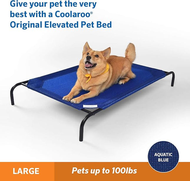 Coolaroo Original Elevated Dog Bed - Breathable Off-The-Ground Pet Bed with Cooling Fabric, Joint Relief & Moisture-Resistant Fabric, 100% Recyclable, Easy Clean, Aquatic Blue, Large