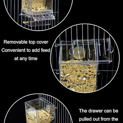 No Mess Bird Feeder,Bird Feeder for Cage,Automatic Acrylic Parakeet Feeder Cage Accessories for Small Birds Parrot Parakeets Canary Cockatiel Finch(Transparent)