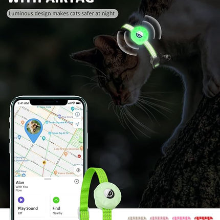 Apple AirTag Cat Collar, GPS Tracker Kitten Collar with Breakaway Feature, Lightweight and Reflective, Perfect for Cats and Puppies (Luminous Green)