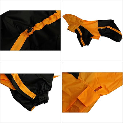 Lovelonglong Border Collie Dog Hooded Raincoat, Rain Jacket Poncho Waterproof Clothes with Hood Breathable 4 Feet Four Legs Rain Coats for Large Dogs Orange L-M+
