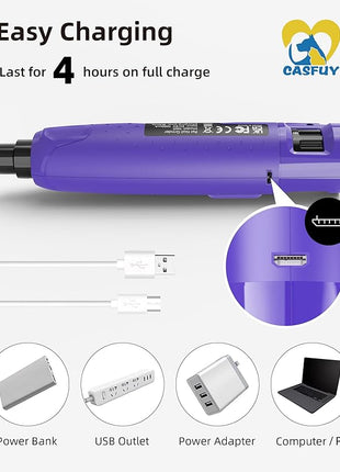 Casfuy Dog Nail Grinder Quiet - (45db) 6-Speed Pet Nail Grinder with 2 LED Lights for Large Medium Small Puppy Dogs/Cats, Professional 3 Ports Rechargeable Electric Dog Nail Trimmer with Dust Cap