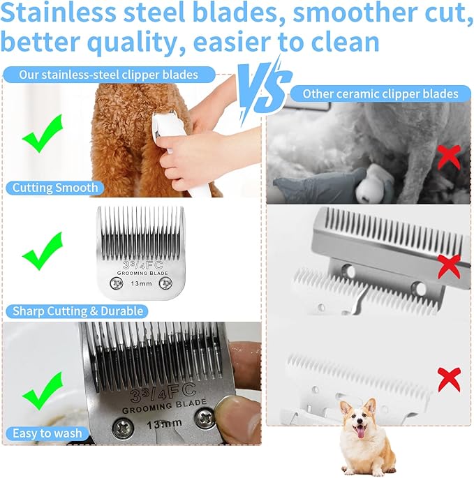 3 Pcs Size 3-3/4FC Detachable Dog Grooming Blades, Compatible with Andis, Oster A5, Wahl KM10 Series Clippers, Cut Length 13mm, Silver(3-3/4FC 13mm, 3Packs)