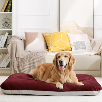 Magic Dog Super Soft Large Dog Bed, 39 Inches Orthopedic Foam Pet Beds with Anti Slip Bottom, Dog Sleeping Mattress with Removable and Washable Cover, Burgundy L,39'' X 33.5'' X 3.7''