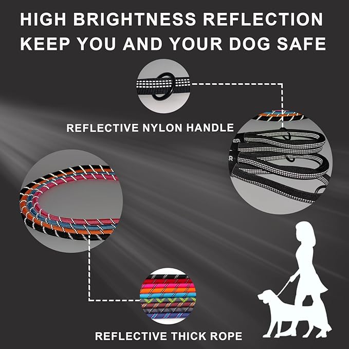 ZALER Short Dog Leash, 18 Inches Rope Traffic Leashes for Dogs, Reflective Dog Lead with O-Ring, Heavy Duty Pet Leash for Large and Medium Dogs (18'' Blue)