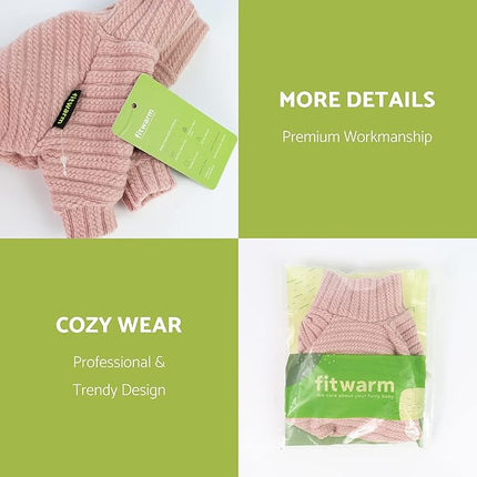 Fitwarm Turtleneck Knitted Dog Sweater Puppy Pajamas Thermal Doggie Winter Clothes Knitwear Pet Coats Cat Apparel Pink Large