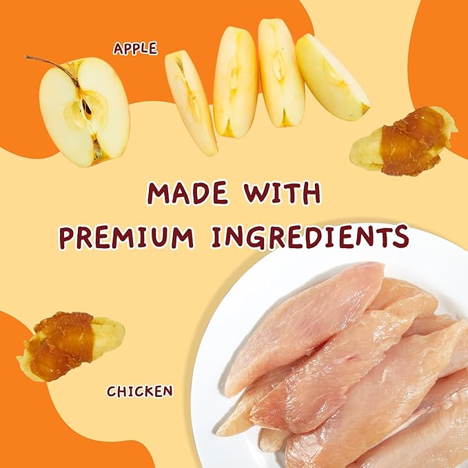 Jungle Calling Dog Treats, Skinless Chicken Wrapped Apple Treats, Gluten and Grain Free, Chewy Dog Bites for Balanced Nutrition, 10.6oz