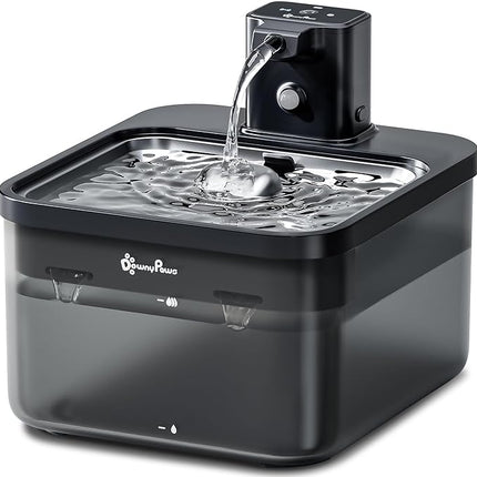 DownyPaws Cat Water Fountain Stainless Steel Cordless, 84oz/2.5L Fursink Wireless Pet Water Fountains for Cats Indoor, Battery Operated Cat Drinking Fountain, Ultra Quiet Pump, BPA-Free, Black