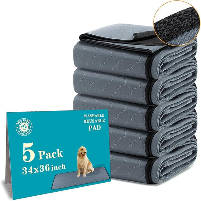 Washable Pee Pads for Dogs 5 Pack, 34x36 Reusable Puppy Pads with Quick Dry, Anti-Slip, Ideal for House Training, Crate & Whelping, Dog Carpet