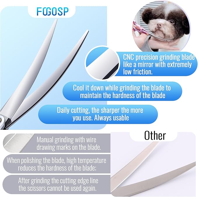 Professional Curved Dog Grooming Scissors with Sharper Self Grinding lightweight and finely trimmed split structure 6.5'' Japan VG10 63HRC for small dogs cat pet(Pink)