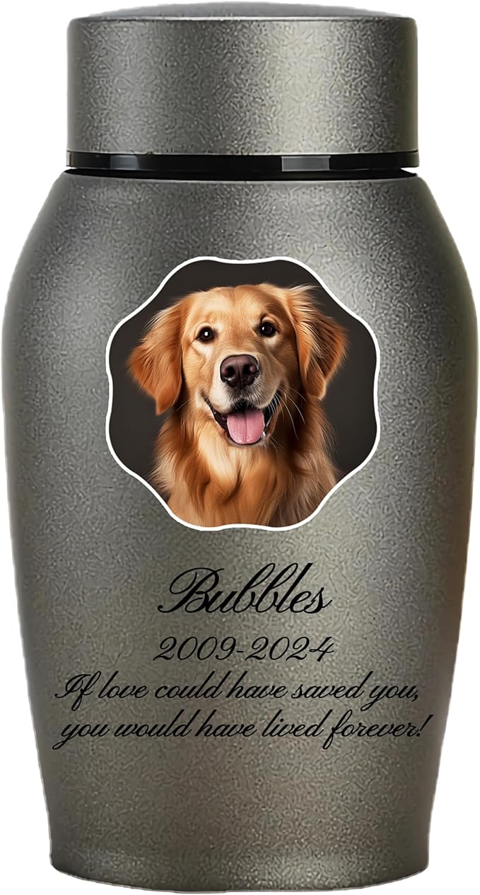 Personalized Dog Urn, Stainless Steel Cremation urns for Pets Ashes, Custom Photo Pet Memorials Pet Urn, CremationUrn for Pet Ashes(Octagon)