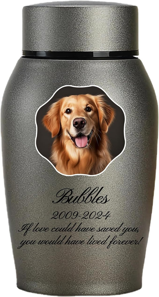 Personalized Dog Urn, Stainless Steel Cremation urns for Pets Ashes, Custom Photo Pet Memorials Pet Urn, CremationUrn for Pet Ashes(Octagon)