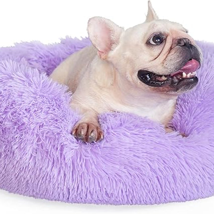 Purple Dog Bed Medium Size Dog 23 Inch Anti-Anxiety Donut Dog Cuddler Bed, Warming Cozy Soft Fluffy Faux Fur Plush