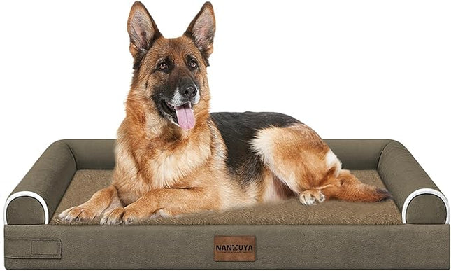 Large Dog Bed Orthopedic Washable: Extra Large Sized Beds for Jumbo Dogs Egg Crate Foam Sofa Couch Waterproof Removable Cover - Brown