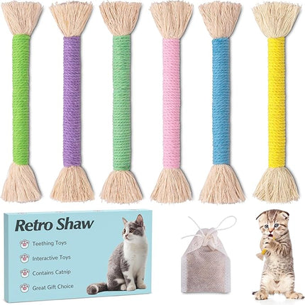 Retro Shaw Kitten Toys 4Pcs, Cat Chew Ropes with Refillable Natural Catnip, Safe Teeth Cleaning Kitty Toys for Indoor Cats Nip Kicker Interactive Pet Toy