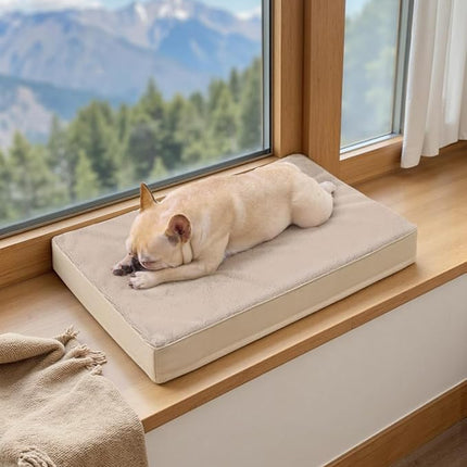 KSIIA Orthopedic Dog Bed Crate Waterproof Pet Mats for Small Dogs Deluxe Plush Washable Pet Bed with Egg Crate Foam & Removable Cover, 23 x 17 Inch, Khaki