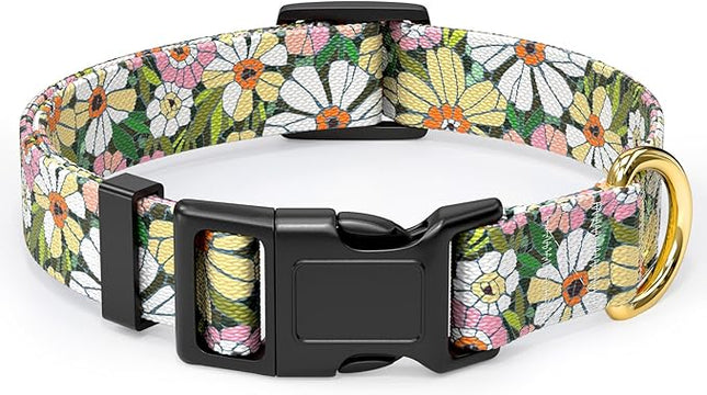 Rnivvi Dog Collar for Small Dogs, Floral Heavy Duty Adjustable Puppy Collar with Quick Release Buckle for Girl & Female, Pet Accessories for Walking Running, S Length 3/4" Width, Abstract Flowers
