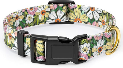 Rnivvi Dog Collar for Small Dogs, Floral Heavy Duty Adjustable Puppy Collar with Quick Release Buckle for Girl & Female, Pet Accessories for Walking Running, XS Length 5/8" Width, Abstract Flowers