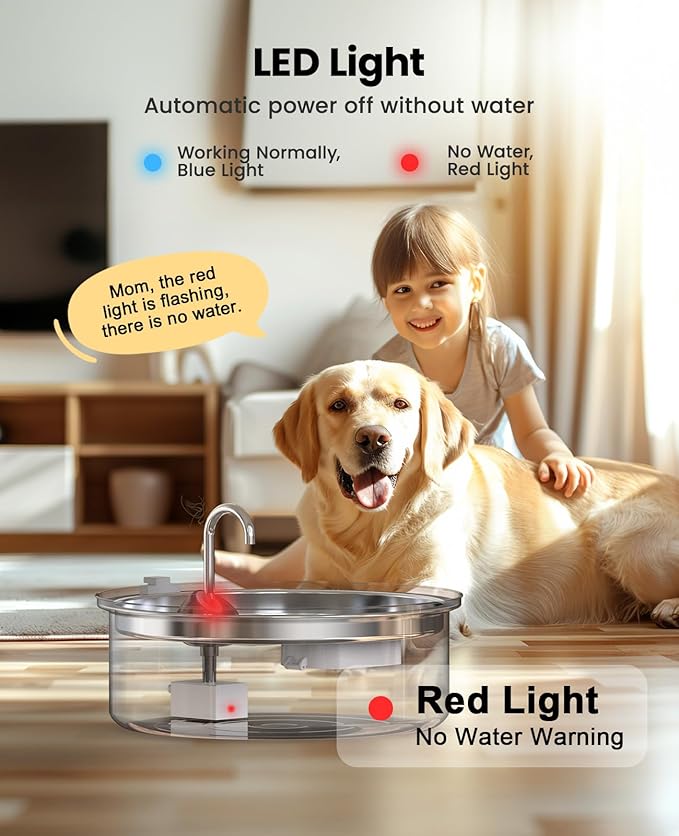 oneisall Replacement Pump for PWF-002-B, Replacement Pump for Dog Water Fountain with Light, Water Fountain for Cats Inside Ultra Quiet Water Pump with 4.9 ft Power Cable