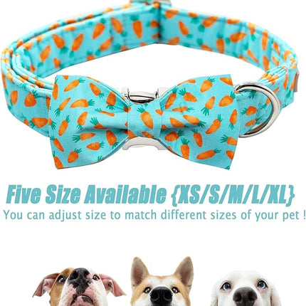 Easter Dog Collar with Bow Tie - Adjustable Easter Carrot Dog Collar Designer Bowtie Collar Metal Buckle Puppy Collars for Small Medium Large Dogs S