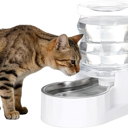RIZZARI Gravity Water Bowl Dispenser: 4L Automatic Stainless Steel Water Feeder Without Filter - White Pet Waterer for Senior Dogs with Spine Problems - in Bedroom Garden