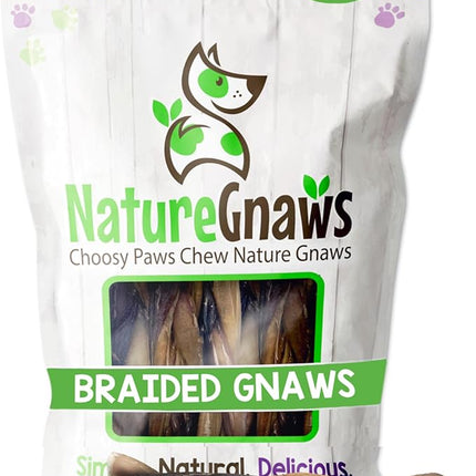 Nature Gnaws Braided Gnaws for Dogs 5-6" (12 Count) - Long Lasting for Small and Medium Dogs - Natural Beef Bully Stick Combo Braids - Rawhide Free
