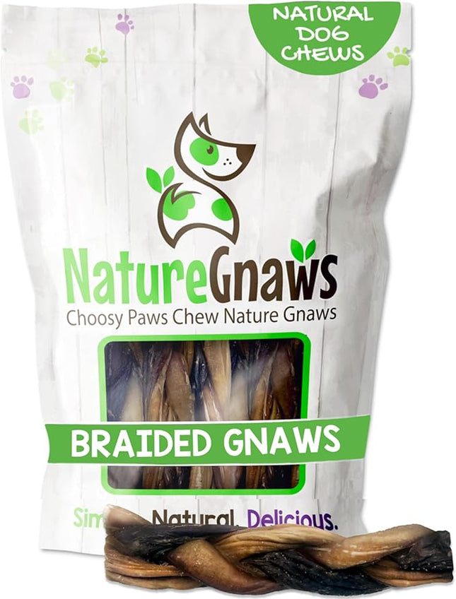 Nature Gnaws Braided Gnaws for Dogs 5-6" (12 Count) - Long Lasting for Small and Medium Dogs - Natural Beef Bully Stick Combo Braids - Rawhide Free