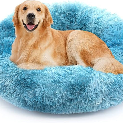 NOYAL Calming Donut Dog Bed for Small to Medium Dogs & Cats - Plush Faux Fur Anti-Anxiety Pet Bed with Machine Washable Cover & Non-Slip Base