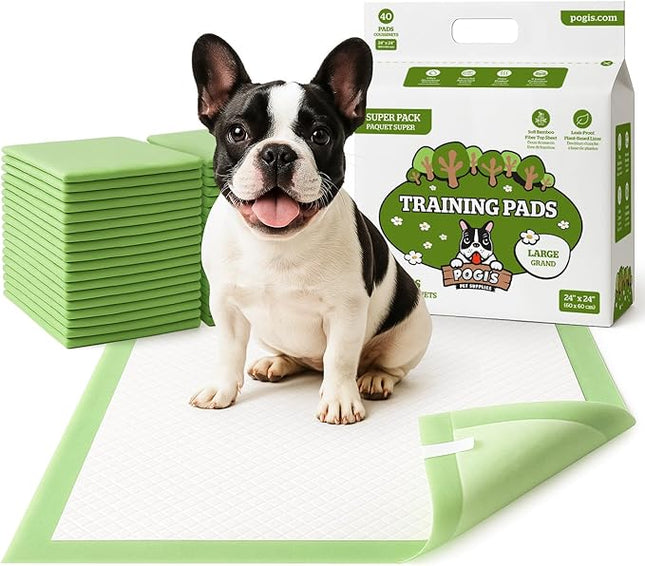 Pogi’s Dog Pads with Sticky Tabs – Large, Super Absorbent, Odor Blocking, 40-Count (24x24in)