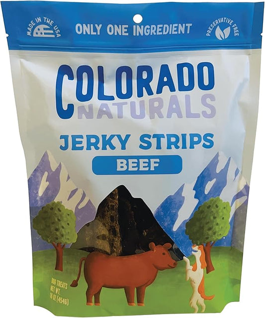 Beef Jerky Strips Dog Treats, 16 oz – All-Natural, Made in USA, No Fillers or Preservatives – Great for Muscle Development