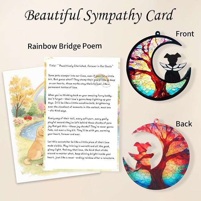 DIY Dog Angel Memorial Suncatcher, Pet Sympathy Keychain with Sympathy Card, Memorial Gifts for Loss of Dog, Pet Passing Away Remembrance Gift (Life Tree)