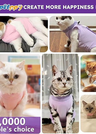 Cat Recovery Suit for Abdominal Wounds or Skin Diseases,Kitten Onesie for Cats After Surgery Wear Surgical Spay Suit for Female Cats Kitten Cone of Shame Alternative-Purple(S)