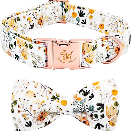 Elegant little tail Dog Collar, Floral Pattern Pet Collars with Bow Girl Cotton Bowtie Collars Spring Puppy Gift Adjustable Pet Collar for X-Small Dogs