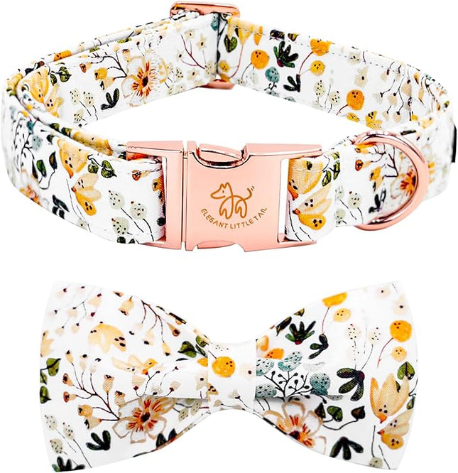 Elegant little tail Dog Collar, Floral Pattern Pet Collars with Bow Girl Cotton Bowtie Collars Spring Puppy Gift Adjustable Pet Collar for Large Dogs