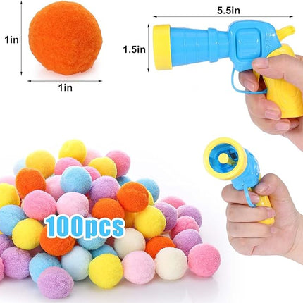 AIERSA Interactive Cat Toys - 100pcs Pom Pom Balls with Launcher Set for Indoor Cats, Kitten Enrichment
