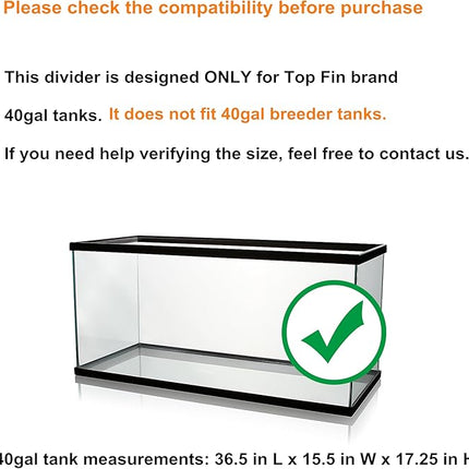 Acrylic Aquarium Divider Kit 5.5/10 / 20L / 20H / 29 / 40B / 55/75 / 125gal Fish Tank with Suction Cups (40gal Top Fin)