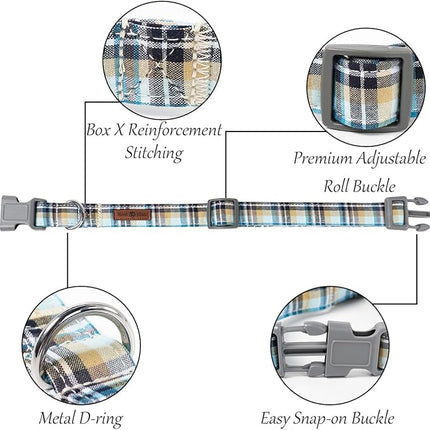 Lionet Paws Dog and Cat Collar with Bowtie Grid Collar Plastic Buckle Light Adjustable Collars for Small Medium Large Dogs