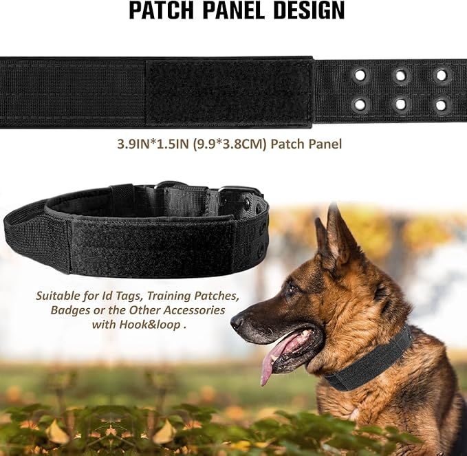 Tactical Dog Collar with Handle, Military Adjustable Heavy Duty Metal Buckle Dog Collars Soft Nylon Training Collar for Medium Large Dogs (Black, X-Large)