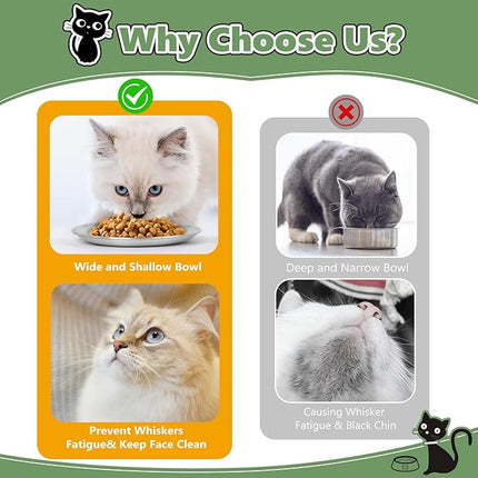 6-Pack Stainless Steel Cat Food Bowls, Shallow Whisker-Friendly Non-Slip Silicone Base Metal Dishes, Easy to Clean Indoor Feeding Flat Plates for Cat, Kitten, Small Dog (6.7")