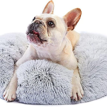 Calming Dog Bed for Small Dogs Round Fluffy Self Warming Pet BedGray Donut Cuddler pet Bed for PuppiesXS Dog Bed Washable.