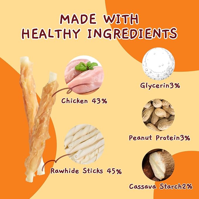 Jungle Calling Dog Treats, Chicken Wrapped Rawhide Sticks for Dogs, Delicious and Nutritious Training Reward Treats and Dog Chews Snacks, 6 oz
