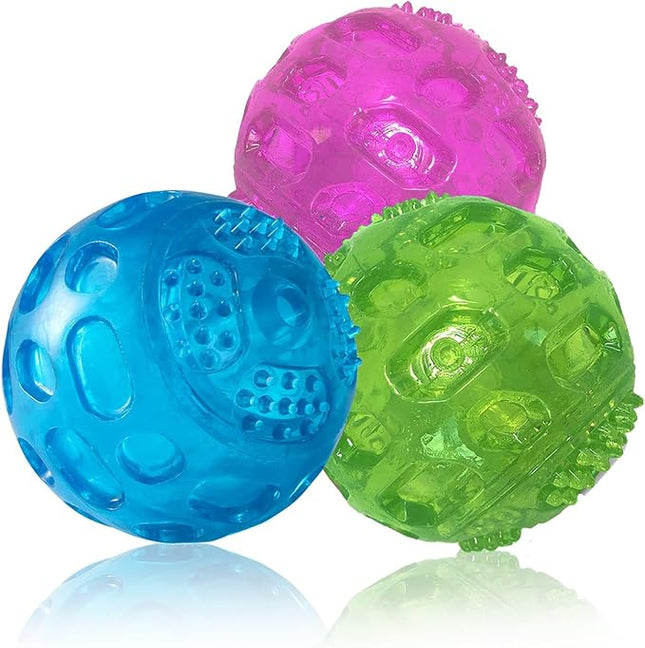 3'' Squeaky Dog Toy Balls for Lagre Medium Breed, Indestructible Dog Balls for Playing, Fetching & Retrieving, Durable Aggressive Chewers, 3 PCS Red+Blue+Green