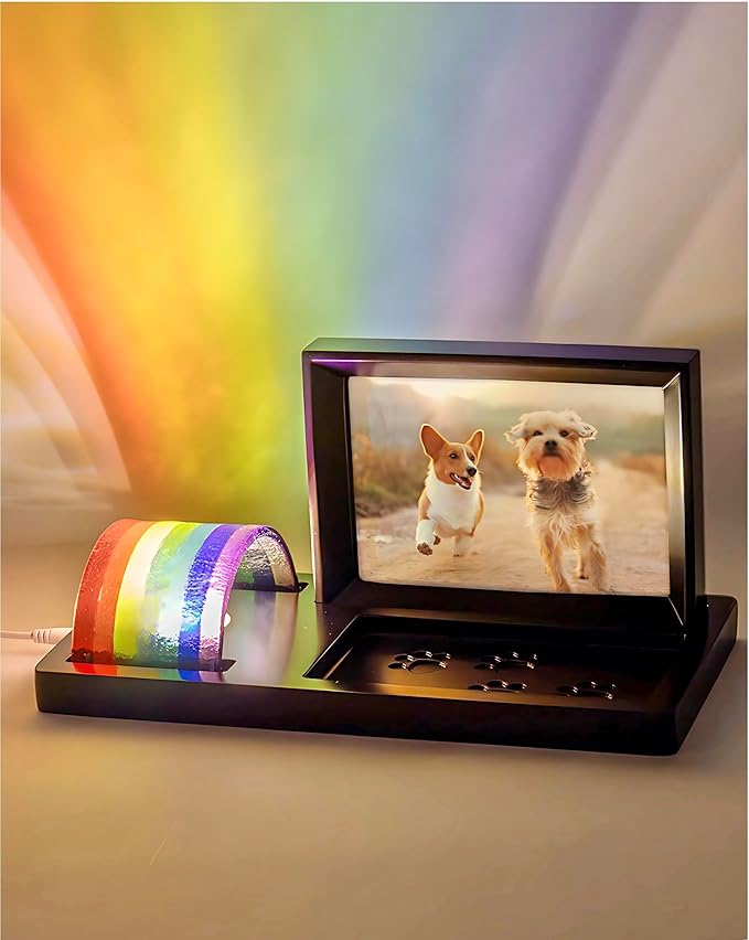 Capti Rainbow Bridge Light and Dog Photo Frame – Radiant Dog Memorial Gifts for Loss of Pet, Rainbow Glass Dog Memorial Frame, LED Light, for Sympathy, Bereavement, Grief and Loss of A Dog or Cat