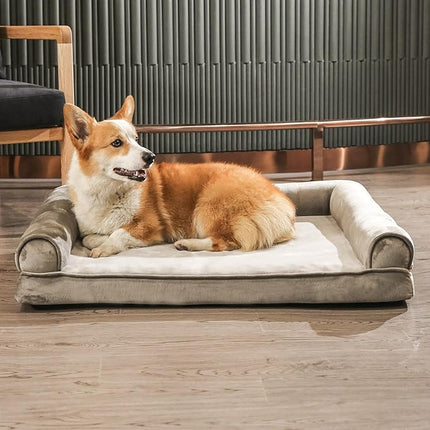 Amazon Basics Dog Bed with Cooling Gel Memory Foam, Pressure-Relief Support for Dogs up to 55lbs, Non-Slip Bottom, Machine Washable Cover, Large Sized (36" x 27"), Taupe