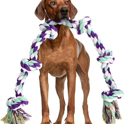 Dog Rope Toy 42In 6 Knots Indestructible Natural Cotton - Tough Chew Toys for Medium/Large Breeds Aggressive Chewers, Daily Companionship, Heavy Duty Tug of War Dog Pull Rope Teeth Cleaning