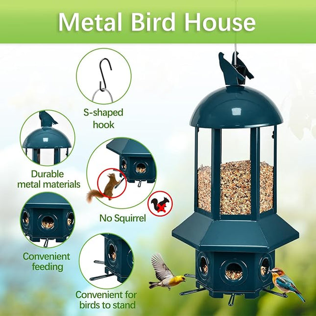 Professional Squirrel Proof Bird Feeders Large Capacity 5.06 lbs, Reliable and Rust Resistant Metal Bird Feeding Station for Prevents Squirrels from Stealing Food and Easy Refilling Blue
