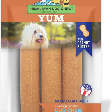 Himalayan Dog Chew Yak Cheese Dog Chews, Lactose Free & Grain Free, USA Made, For All Dog Breeds, Medium Density Cheese Chew, Resealable Pouch with 3 YUM Treats, Peanut Butter Flavor