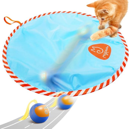 Migipaws Interactive Cat Ball Toy Set, Fun Tracker, Glowing Chase Ball with MystiChaser Pouch, Fluffy Tail, A Small Mice(Blue)
