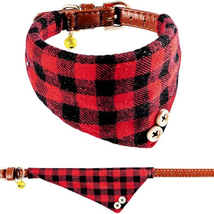EXPAWLORER Dog Collar and Leash Set - Classic Plaid Dog Bow Tie and Dog Bandana Collar with Bell, Dog Leash Tangle Free, Adjustable Collars for Small Medium Large Dogs Cats, Holiday Ideal Gift