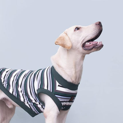 Large Dog Striped T Shirts Clothes Sleeveless Tank Top Vest for Pitbull Labrador, Green, 3X-Large