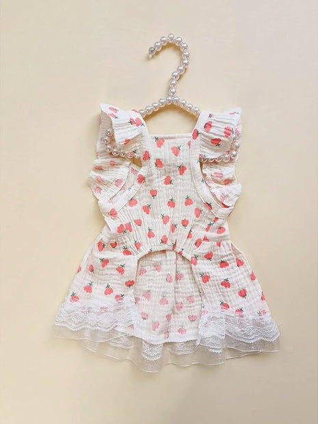 QWINEE Cute Flower Pattern Dog Dress Ruffle Trim Princess Dress Cat Vest Dress Lace Trim Summer Dress Pet Clothes for Small Medium Cats Dogs Kitten Puppy Pink S